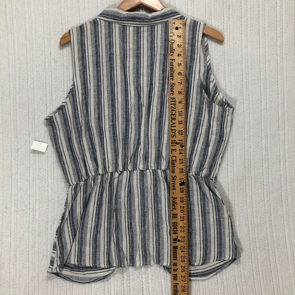 Harve Benard XL Sleeveless Linen Blend Striped Twist Front Top Blouse Shirt - Picture 8 of 9